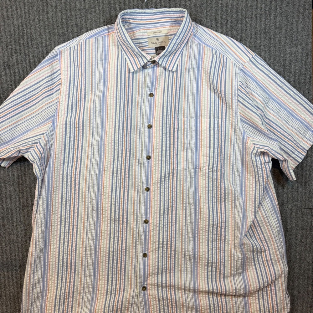 Oak Hill Mens 2XL Seersucker Stripe Short Sleeve Button Down Shirt Cool & Dry